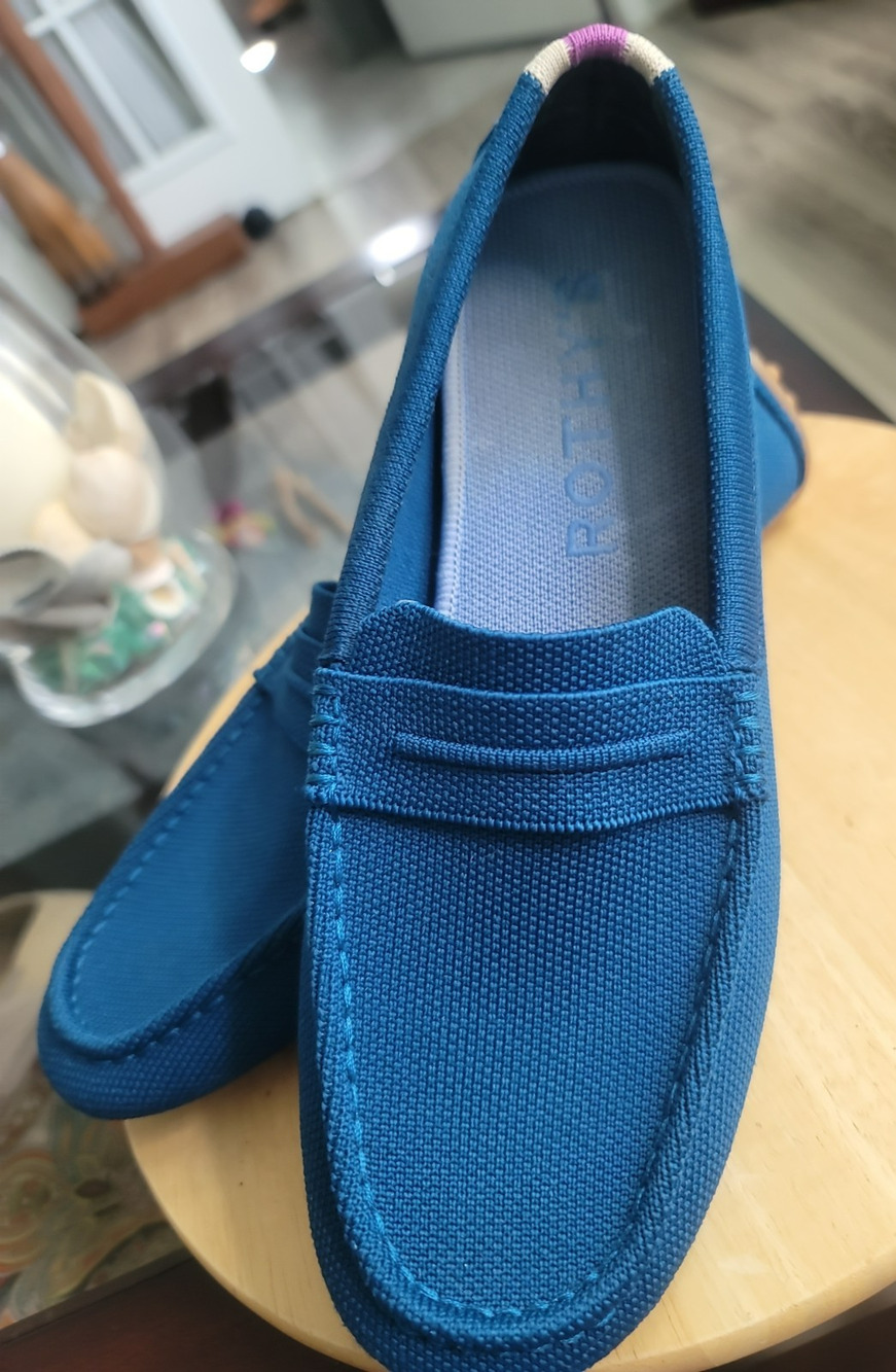 Rothys The Driver Loafer Womens 9 Blue Slip On Flats Knit Casual Comfort Shoes